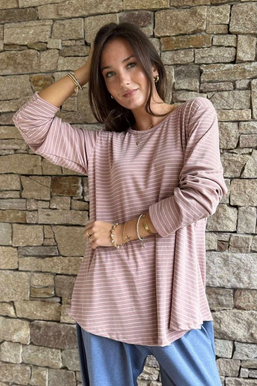 Agnes Stripe Trapeze Top Dusky Rose /12=